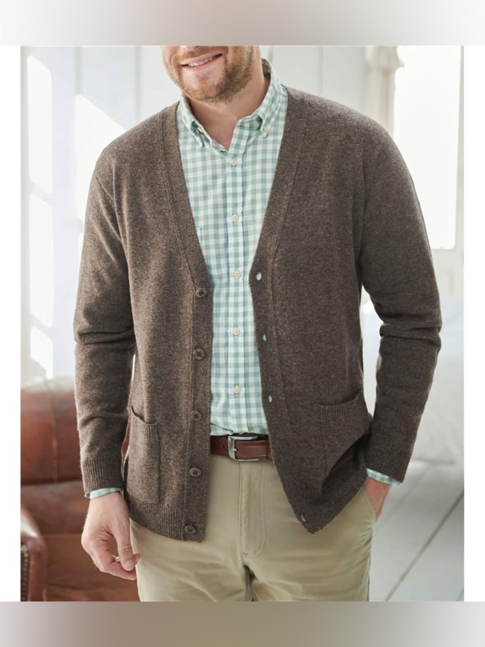 NWT 100% LAMBSWOOL CARDIGAN SWEATER MENS SIZE SMALL HEATHER BROWN
